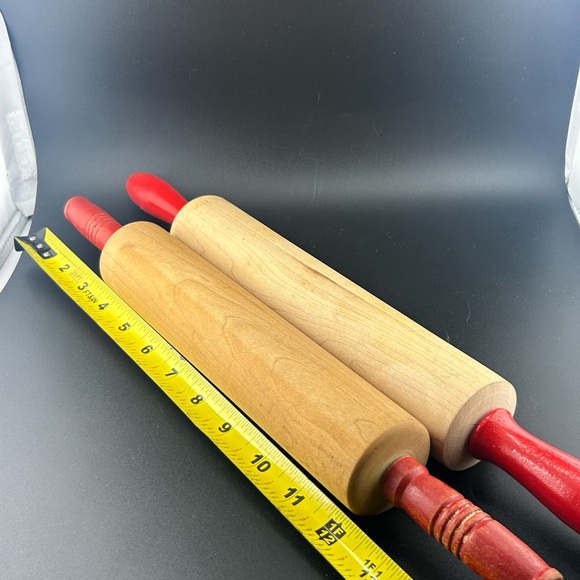 Vintage wooden rolling pins with red painted handles SET OF 2 - Picture 6 of 8